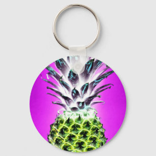 Neon pineapple colorful tropical fruit Hawaiian Key Ring