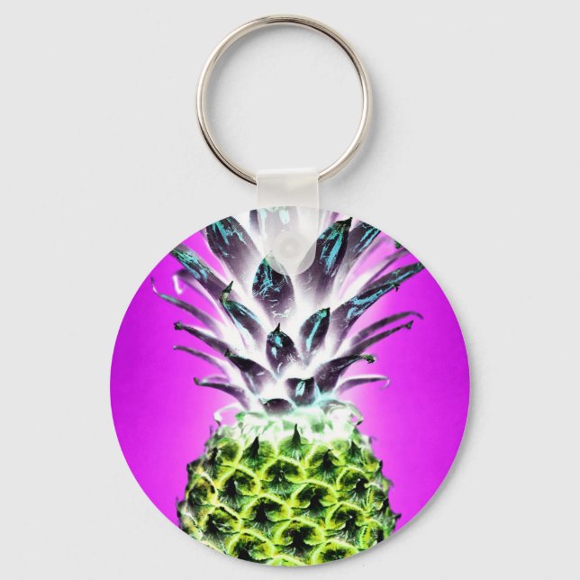 Neon pineapple colorful tropical fruit Hawaiian Key Ring (Front)