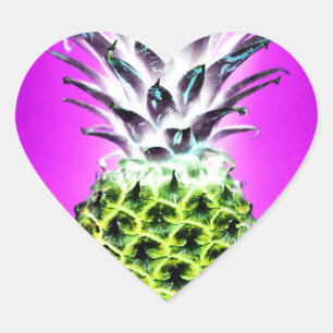 Neon pineapple colourful tropical fruit Hawaiian Heart Sticker