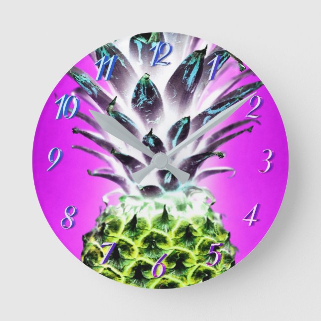 Neon pineapple colourful tropical fruit Hawaiian Round Clock (Front)