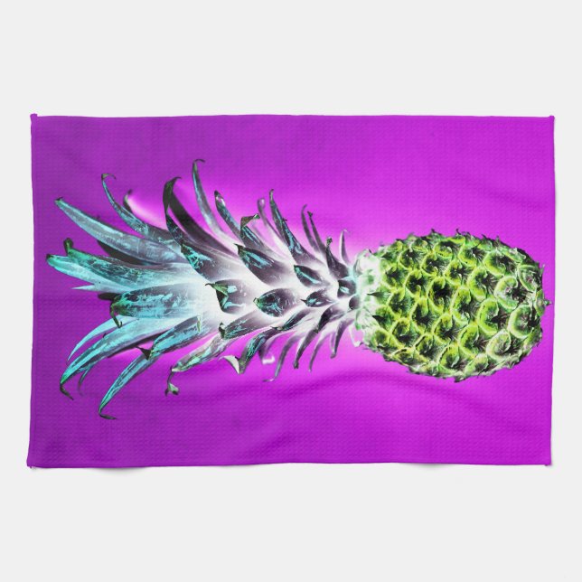 Neon pineapple colourful tropical fruit Hawaiian Tea Towel (Horizontal)