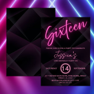 Neon Pink 16th Birthday Party Invitation