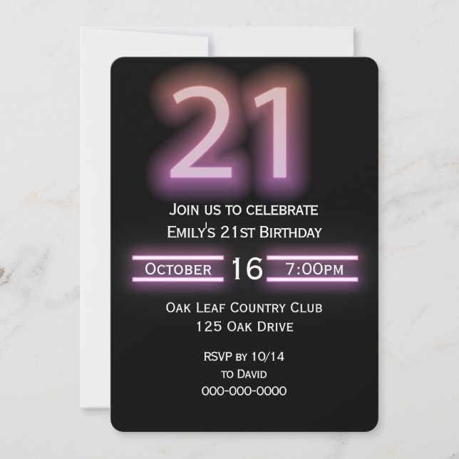 Neon Pink 21st Birthday Party Invitation (Front)