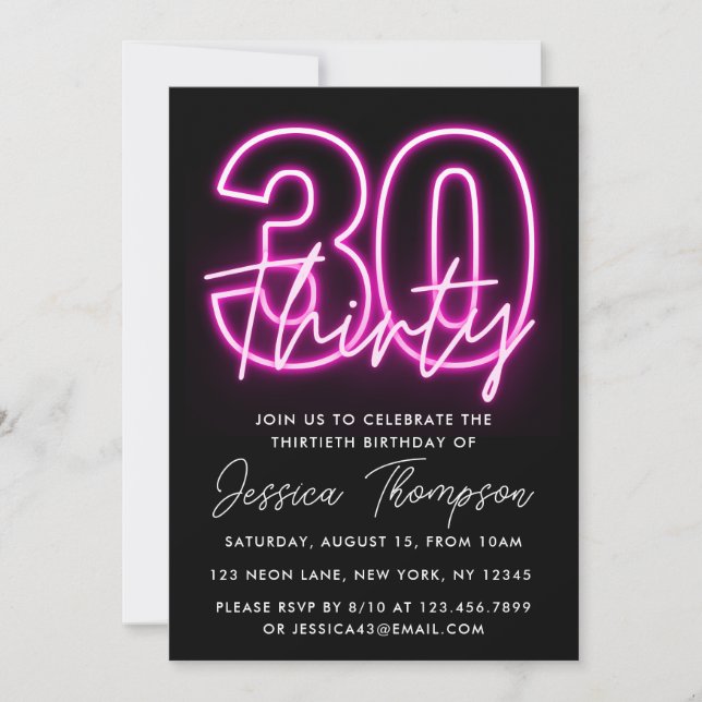 Neon Pink 30th Birthday Invitation (Front)