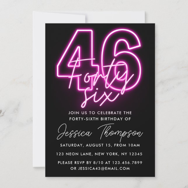Neon Pink 46th Birthday Invitation (Front)