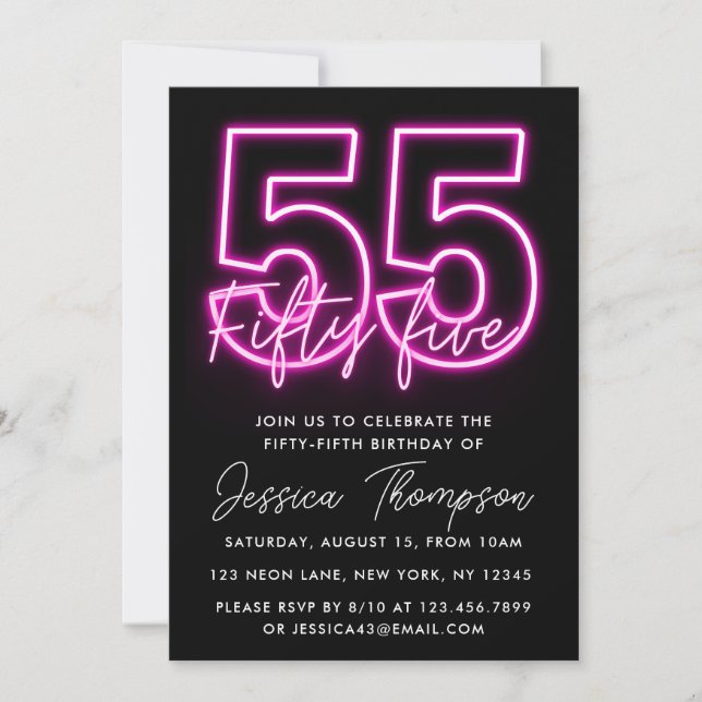 Neon Pink 55th Birthday Invitation (Front)