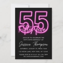 Neon Pink 55th Birthday Invitation