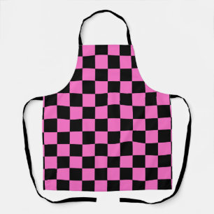 Neon Pink and Black Chequered Chequerboard Vintage Apron