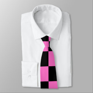 Neon Pink and Black Chequered Chequerboard Vintage Tie