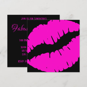 Neon Pink and Black Kiss Print Fabulous and Forty Invitation