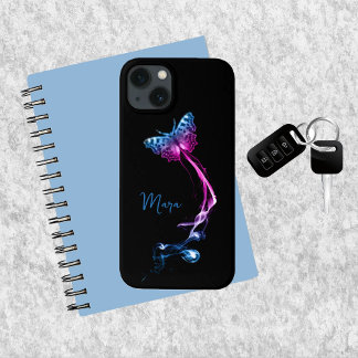 Neon Pink and Blue Butterfly  iPhone 13 Case