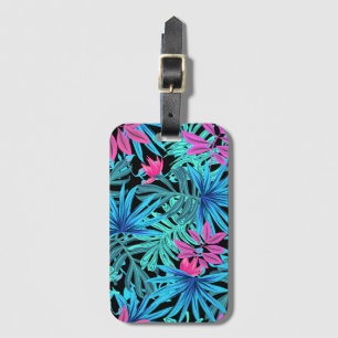 Neon Pink and Blue Tropical Plant Pattern Luggage Tag