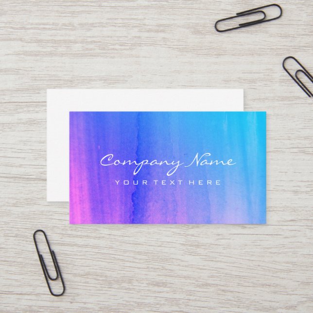 Neon pink and blue watercolor art business cards (Front/Back In Situ)