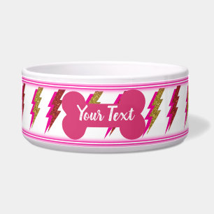 Neon Pink and Gold Lightning Bold Glitter Pet Bowl
