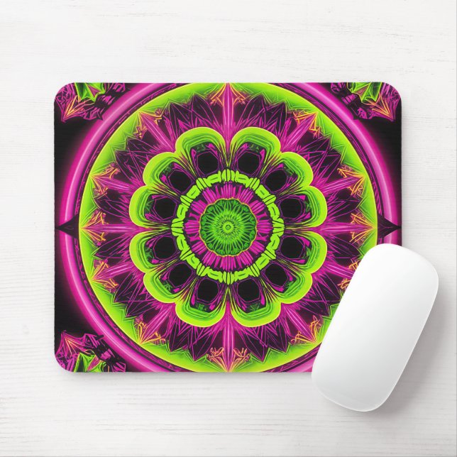 Neon Pink And Green Kaleidoscope Design Mouse Mat (With Mouse)