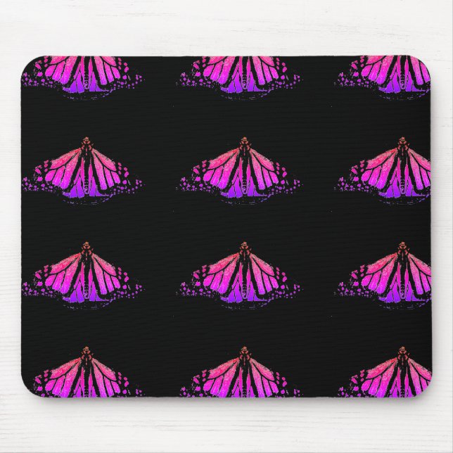 Neon pink and purple  Monarch's all around Mouse Mat (Front)