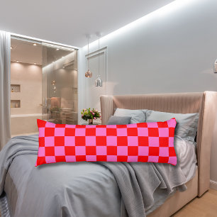 Neon Pink and Red Chequered Chequerboard Vintage Body Cushion