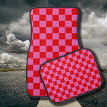 Neon Pink and Red Chequered Chequerboard Vintage Car Mat<br><div class="desc">Neon Pink and Red Chequered Chequerboard | Vintage | Classic | Trendy | Stylish | Fashion | Minimal</div>