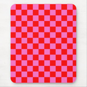 Neon Pink and Red Chequered Chequerboard Vintage Mouse Mat