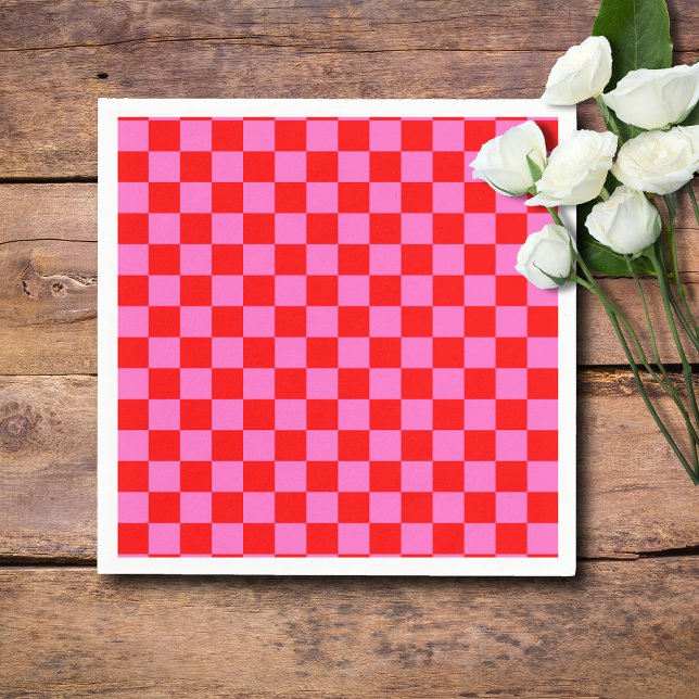 Neon Pink and Red Chequered Chequerboard Vintage Napkin (Creator Uploaded)