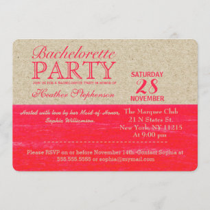 Neon Pink and Tan Paper, Tropical Palms and Beach Invitation