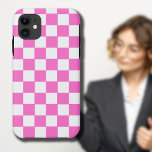 Neon Pink and White Chequered Chequerboard Vintage iPhone 11 Case<br><div class="desc">Neon Pink and White Chequered Chequerboard | Vintage | Classic | Trendy | Stylish | Fashion | Minimal</div>
