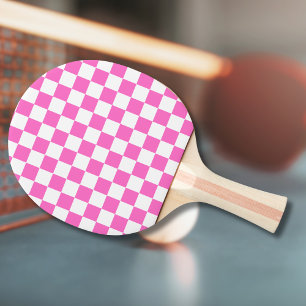 Neon Pink and White Chequered Chequerboard Vintage Ping Pong Paddle