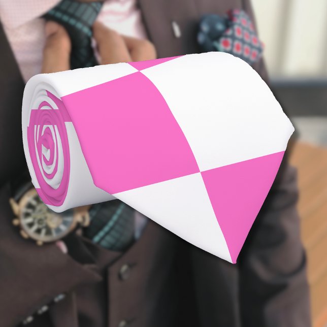 Neon Pink and White Chequered Chequerboard Vintage Tie (Creator Uploaded)