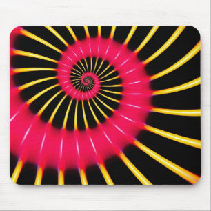 Neon Pink And Yellow Spiral Fractal Mouse Mat