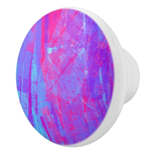 Neon Pink & Aqua Blue Abstract Ceramic Knob (Right)
