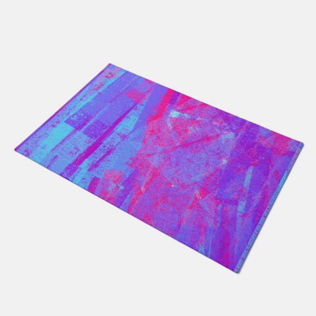 Neon Pink & Aqua Blue Abstract Doormat (Angled)