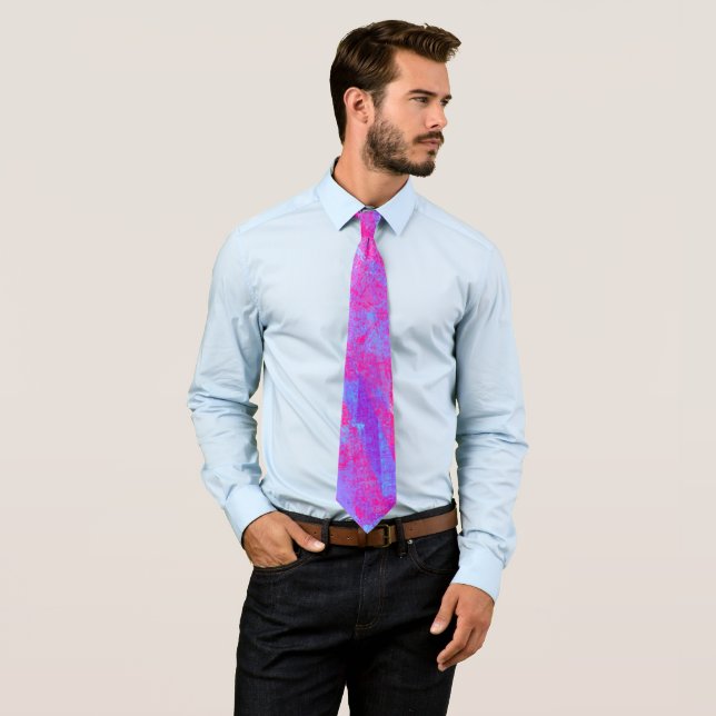 Neon Pink & Aqua Blue Abstract Tie (In Situ)
