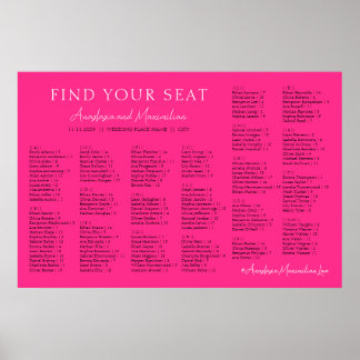 Neon Pink Basic Wedding Alphabetical Seating Chart