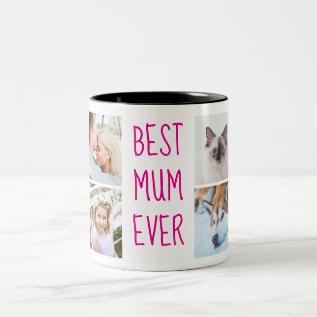 Neon Pink | Best Mum Ever Custom Photo Mug (Center)