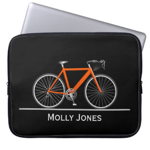 Neon Pink Bike with Name on Black Laptop Sleeve