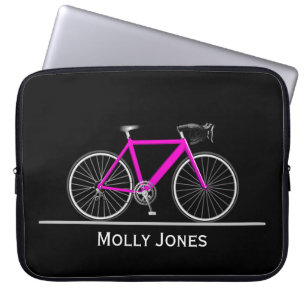 Neon Pink Bike with Name on Black  Laptop Sleeve