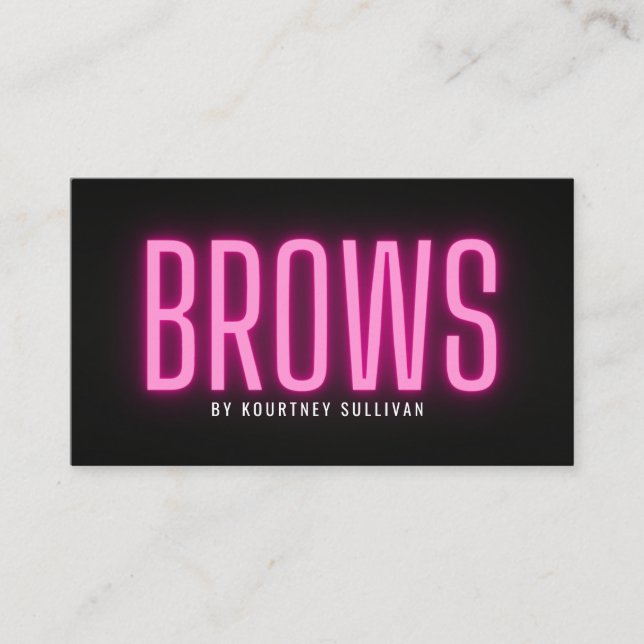 Neon Pink Black Brow Technician  Beauty Business Card (Front)