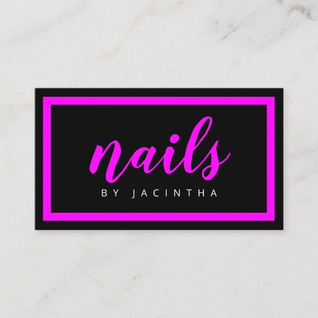 Neon Pink Black Nail Technician Salon Retro Custom Business Card (Front)