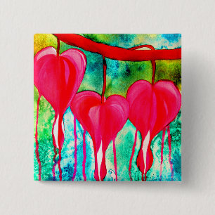 Neon pink Bleeding Hearts art flowers 15 Cm Square Badge