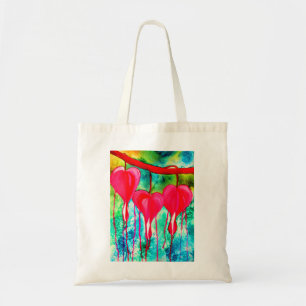 Neon pink Bleeding Hearts art flowers Tote Bag