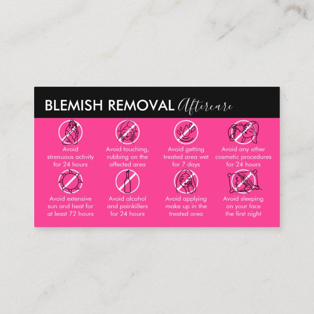 Neon Pink Blemish Removal aftercare Business Card (Back)