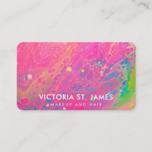 Neon Pink Blue Green Abstract Watercolor Business Card
