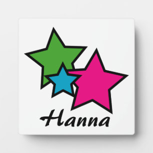 Neon Pink Blue Green Stars Personalise Plaque