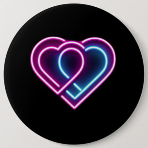 Neon pink/blue heart Valentine's day mug 6 Cm Round Badge