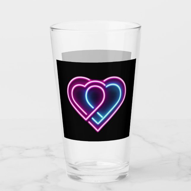 Neon pink/blue heart Valentine's day mug Glass (Front)