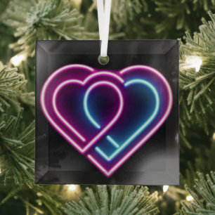 Neon pink/blue heart Valentine's day mug Glass Tree Decoration