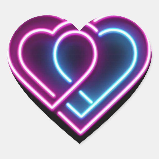 Neon pink/blue heart Valentine's day mug Heart Sticker (Front)