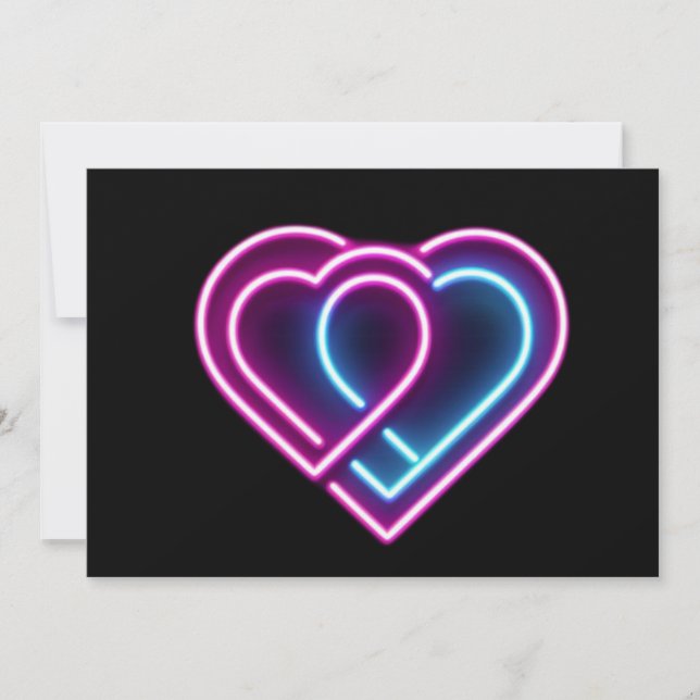 Neon pink/blue heart Valentine's day mug Holiday Card (Front)