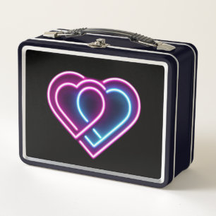 Neon pink/blue heart Valentine's day mug Metal Lunch Box