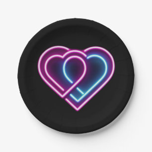 Neon pink/blue heart Valentine's day mug Paper Plate